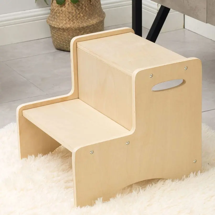 

Wooden Toddler Step Stool for Kids, Bathroom Potty Stool amp Kitchen Stool, Natural Two Step Stool for Bedroom, Childrens Stool