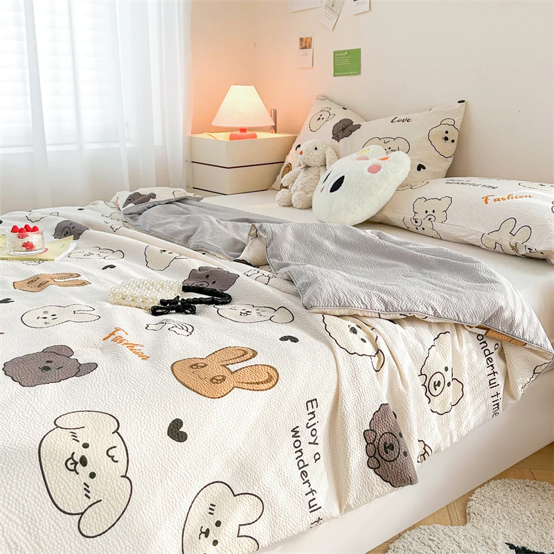 Korean Seersucker Quilt 2024 Summer Cooling Blanket Queen Size Bed Comforters Soft Breathable Air Conditioning Quilt Light Duvet