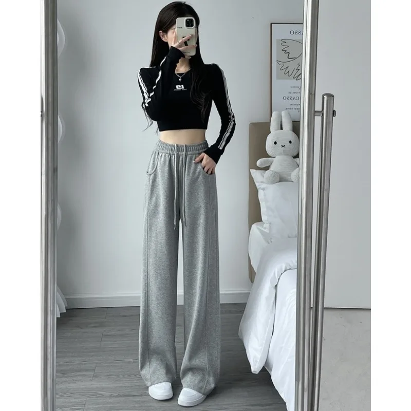 Women Long Pants Casual Wide Leg Elastic Waist Female Straight Trousers  New Spring Summer Sports Pants Loose Style Pants