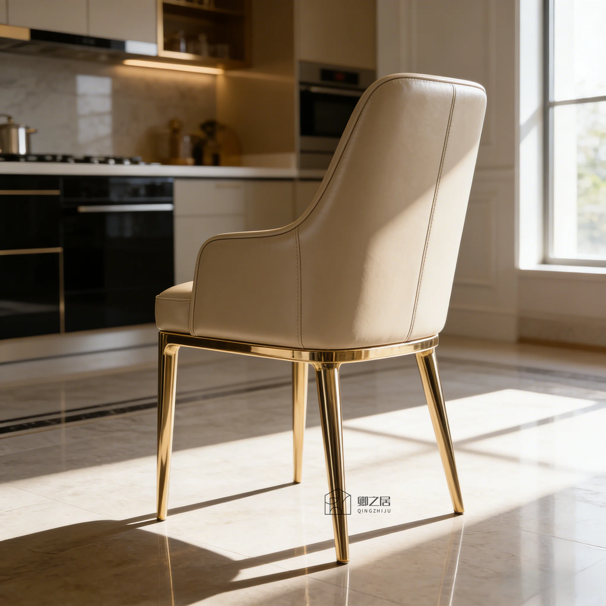 Light luxury stainless steel high-end dining chair modern simple microfiber leather soft bag restaurant villa high-end chair