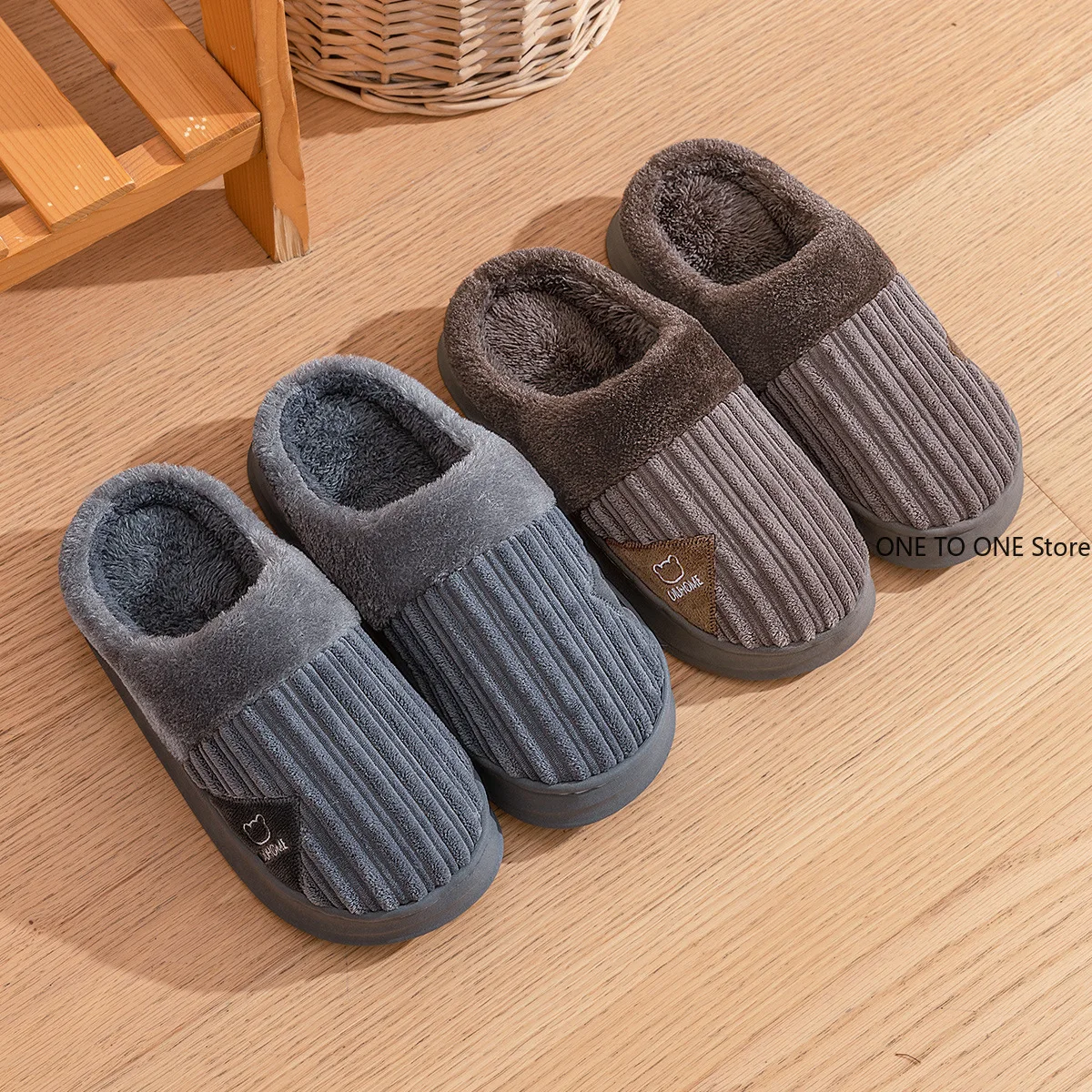 

Winter Warm Plush Men Slippers Non Slip Soft Shoes Comfort Flat Heel Indoor Bedroom Couple's Slippers for Home Shoes in Autumn