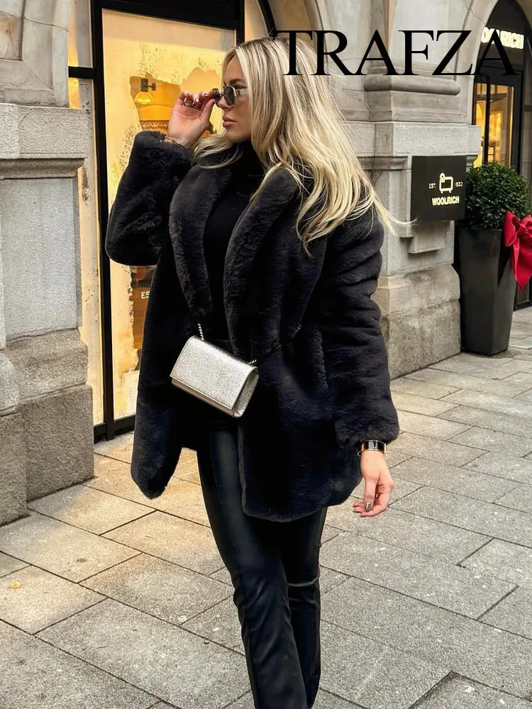 New Warm 2024 Winter Women Loose Artificial Long Sleeve Thick Solid Coat Faux Fur Single Breasted Jacket Female Overcoat