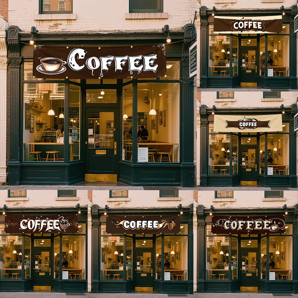 

COFFEE Banner Advertisement Cup Afternoon Tea Coffee Bean Logo Flag 60*240cm Tapestry Indoor Outdoor Polyester 10 grommets