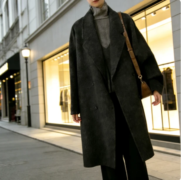 

Dark Gray Double-Sided Woolen Coat For Women In Autumn And Winter 2025, New Hepburn Style High-End Mid Length Jacket