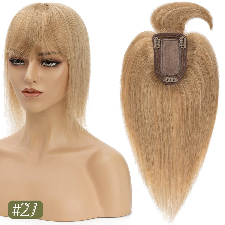 TESS Damen-Topper, 7 x 12,5 cm, Haaraufsätze mit Pony, Naturhaar-Perücke, Echthaar, Seidenbasis, Mittelteil, Haarspange in der Haarverlängerung – Detail 16