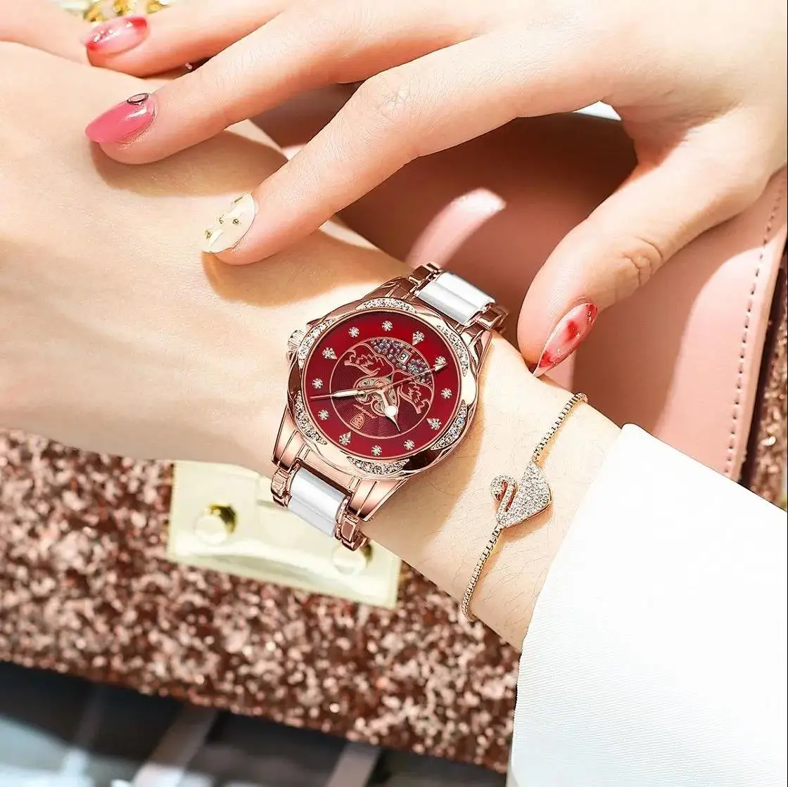 POEDAGAR Luxury Women's Quartz Watch Waterproof Luminous Date Ceramics Steel Watches For Woman Diamond Elegant Ladies Wristwatch