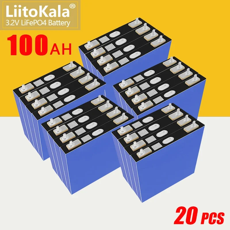 

20pcs LiitoKala Lifepo4 Battery 3.2V 100Ah 4000Cycle Rechargeable Photovoltaic Kit Balcony Power Plants Off Grid Solar System