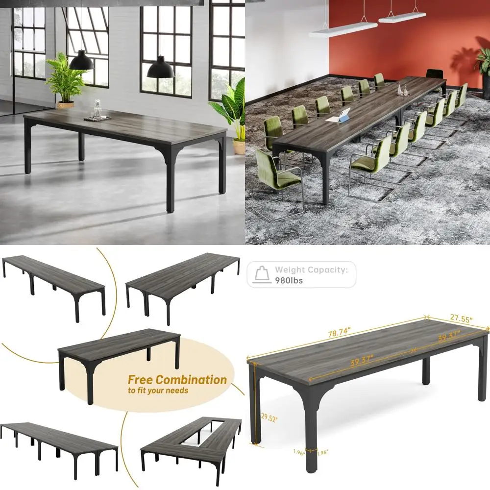 طاولة اجتماعات مستطيلة قوية لـ 8، طاولة ندوات أعمال كبيرة، رمادي، قطعة واحدة #1