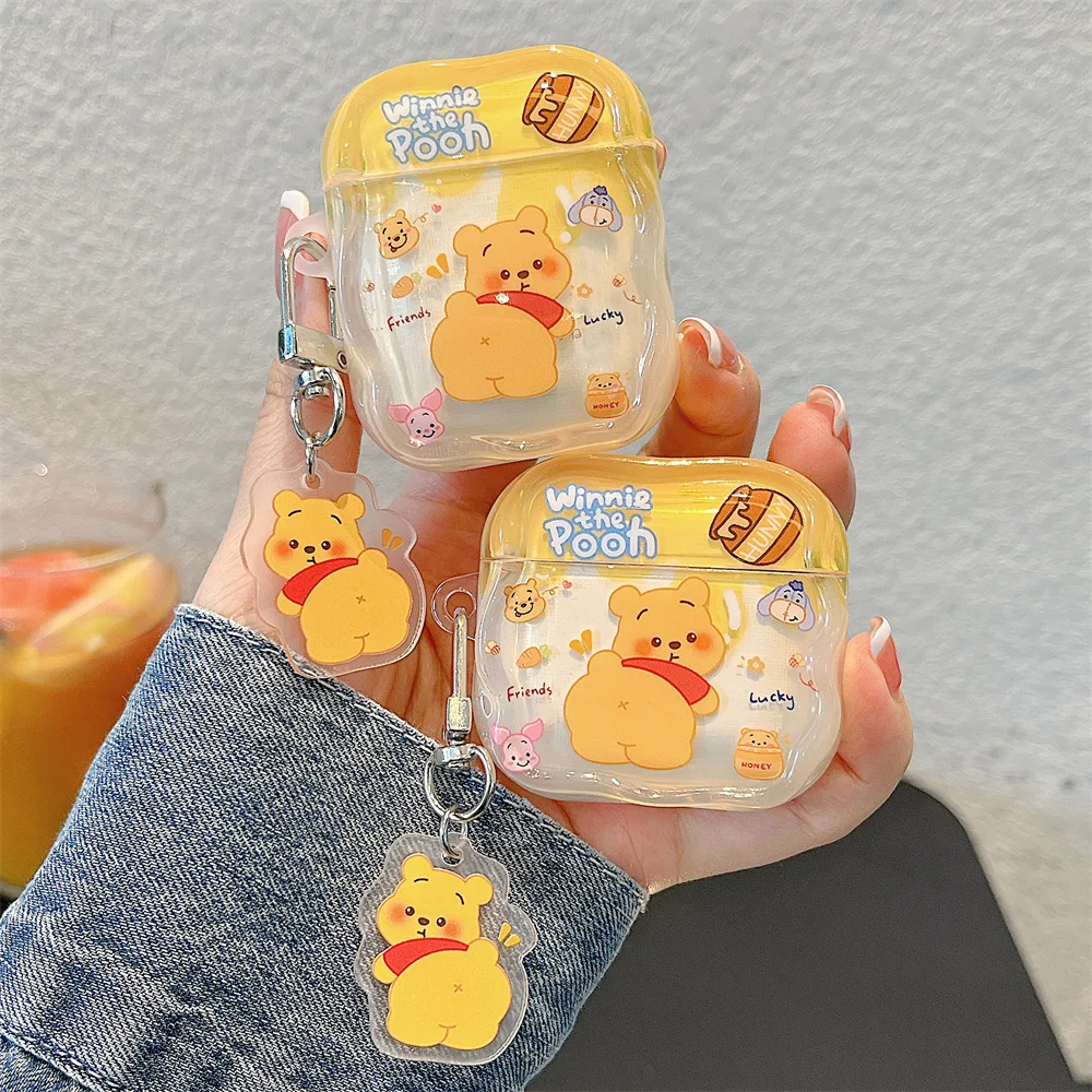 

Cute Honey Bear Cartoon Headphone Cover with Charm Earphone Protective Cover Applicable Airpods 4 3 2 1 Airpods Pro 2 4 Fundas