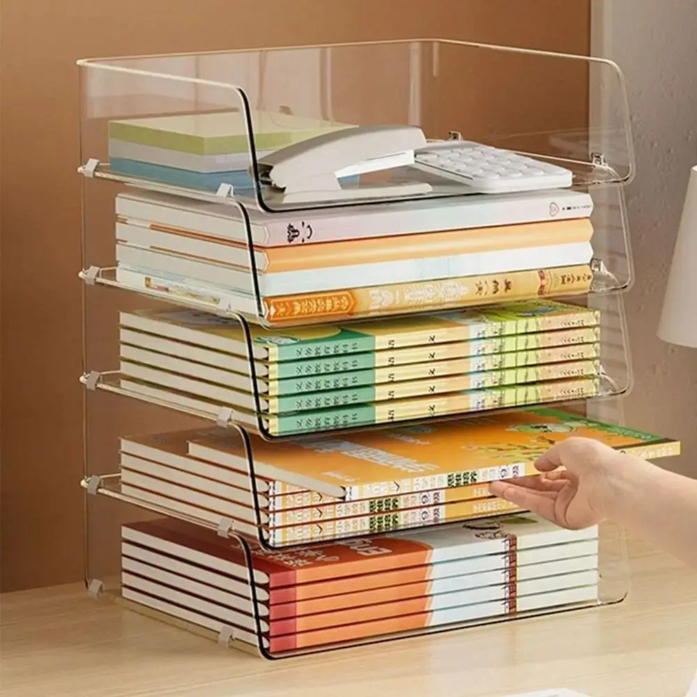 Stackable Brochure Holder Large Capacity Simple A4 Document Paper Organizer Space Saving Anti-slip Slot Desktop Document Rack