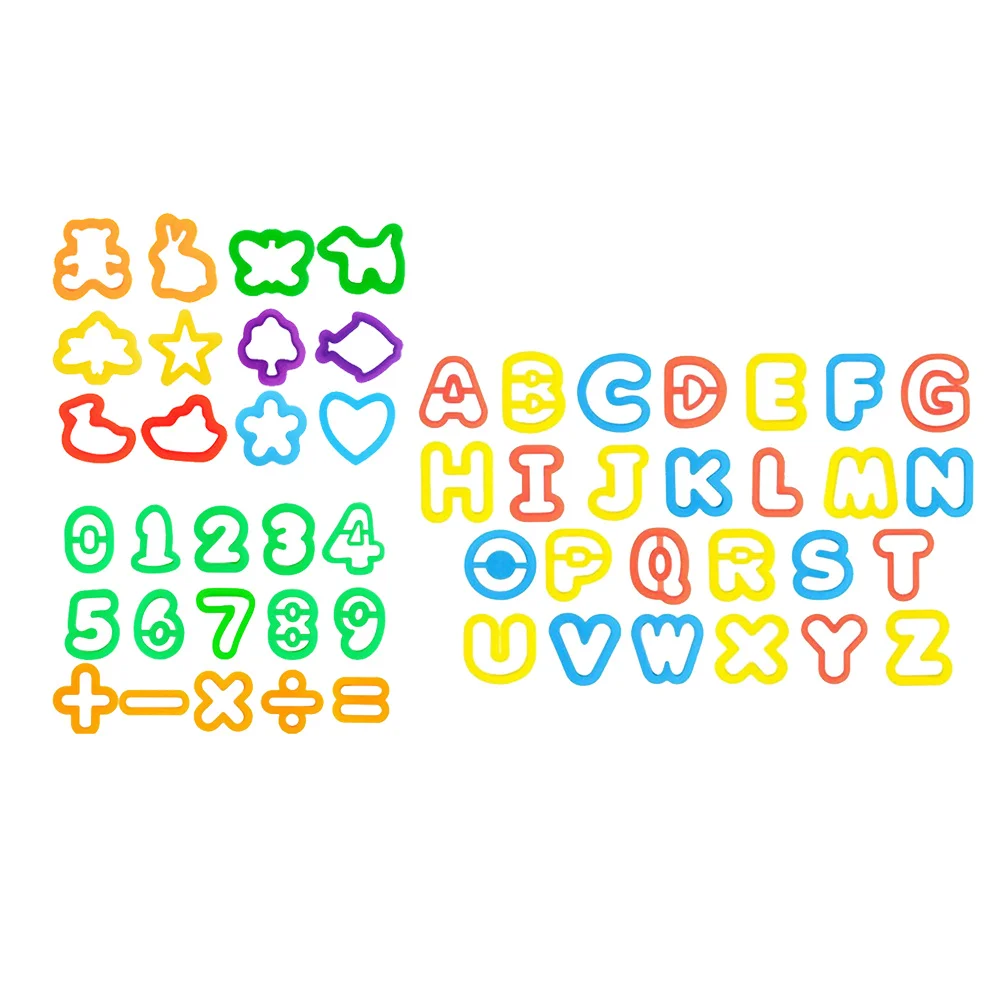 مجموعة أدوات عجينة الطين الملونة مكونة من 53 قطعة مجموعة قوالب الطين ذاتية الصنع مع طوابع أرقام الحروف، اللعب الإبداعي، تخفيف التوتر، حرفة الحفلات