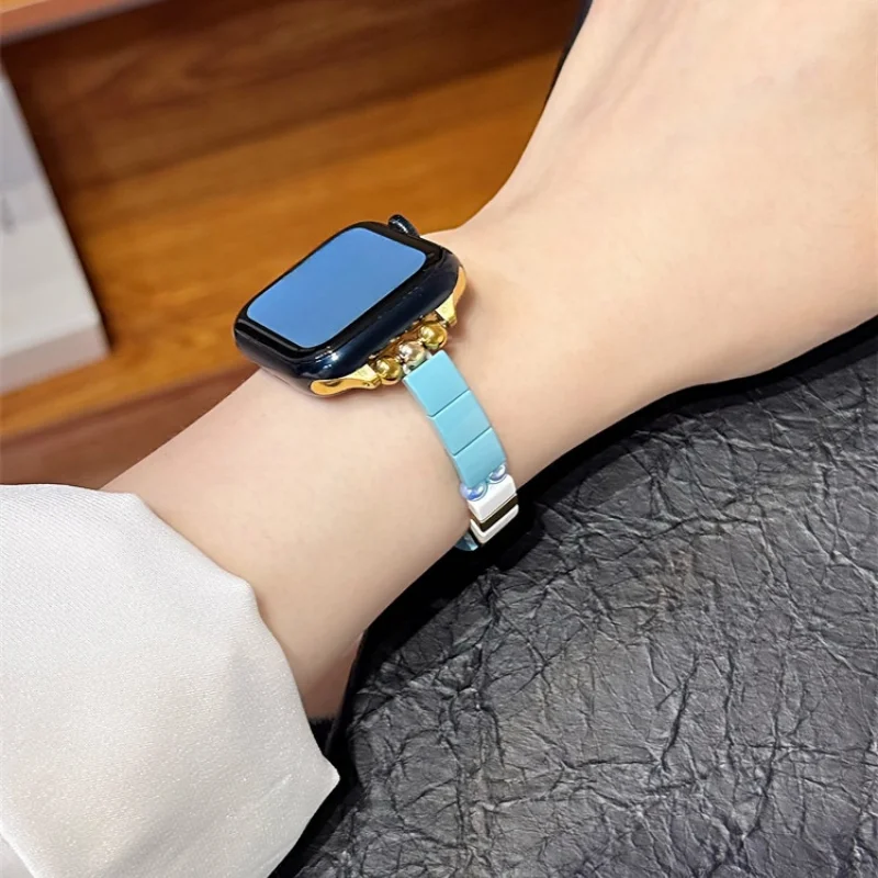 

Exquisite colored square pearl chain compatible with iWatch strap 38mm 40mm 41mm 42mm 44mm 45mm 49mm fashionable strap