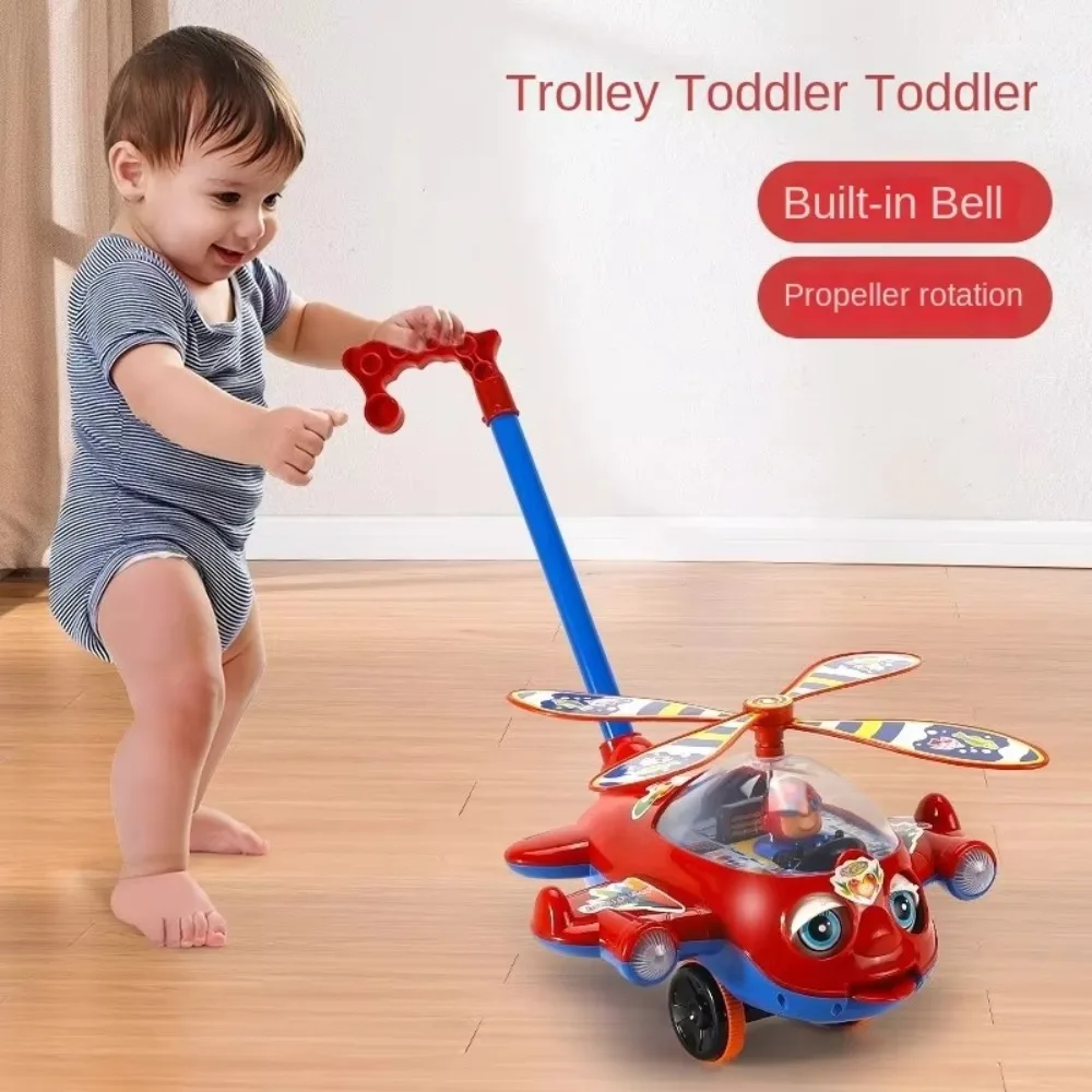 Brinquedo Andador Interativo para Bebês com Sino, Brinquedo de Carrinho de Bebê Destacável, Presentes para Crianças, Avião de Empurrar Manual