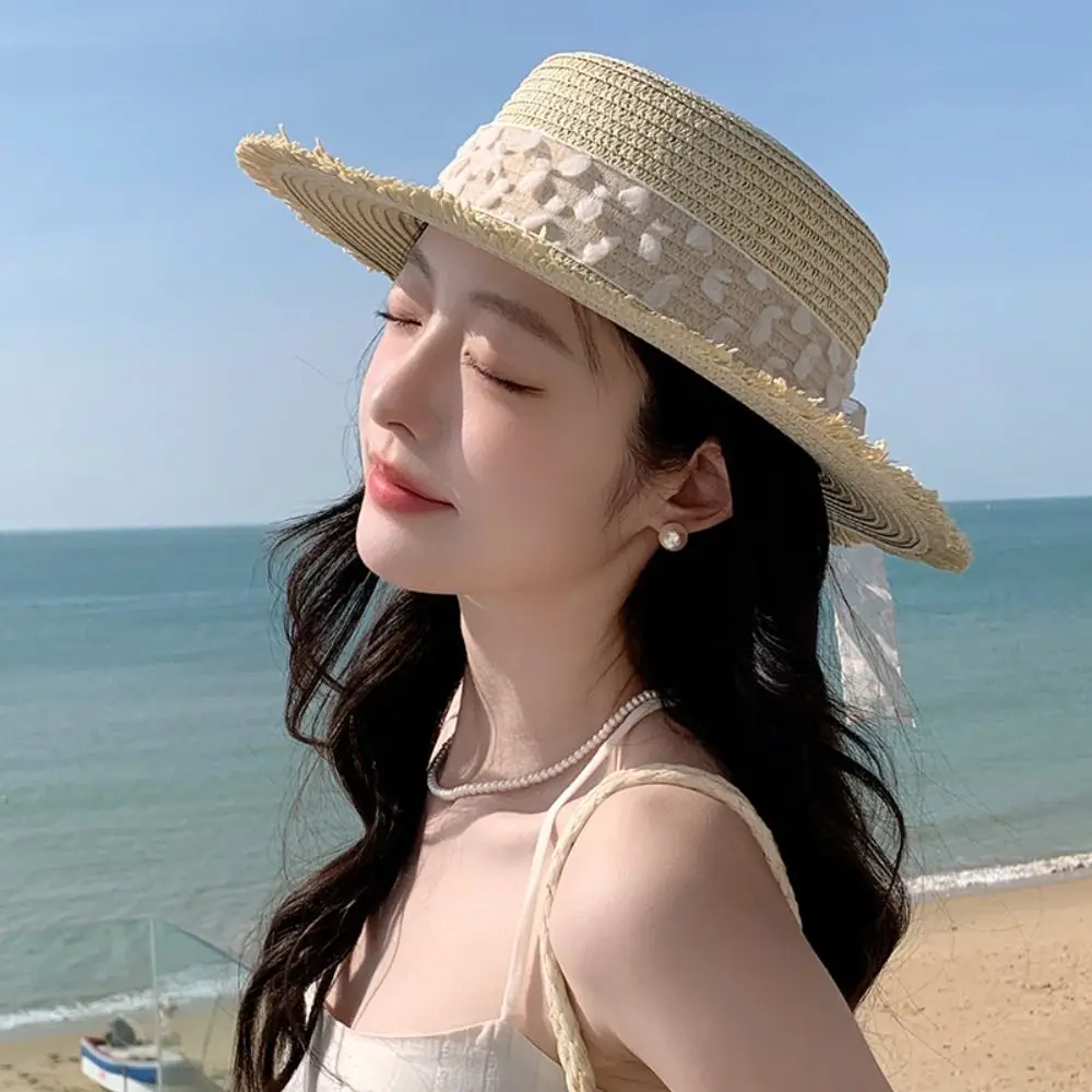 Fashion Large Brim Wide Brim Summer Sun Hat Lace Bowknot Anti UV Sunshade Cap Breathable Adjustable Straw Hat Outdoor