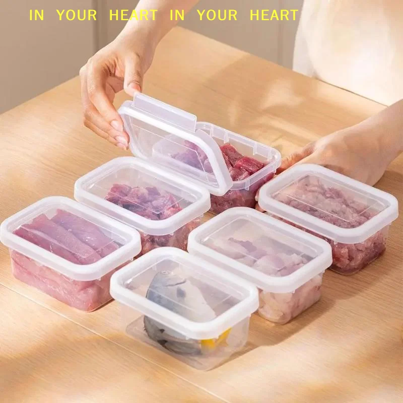 Portable Food Storage Box With Single Snap-On Cover Compartments For Sub-Packed Meat Onion Ginger Refrigerator Freezer Organizer