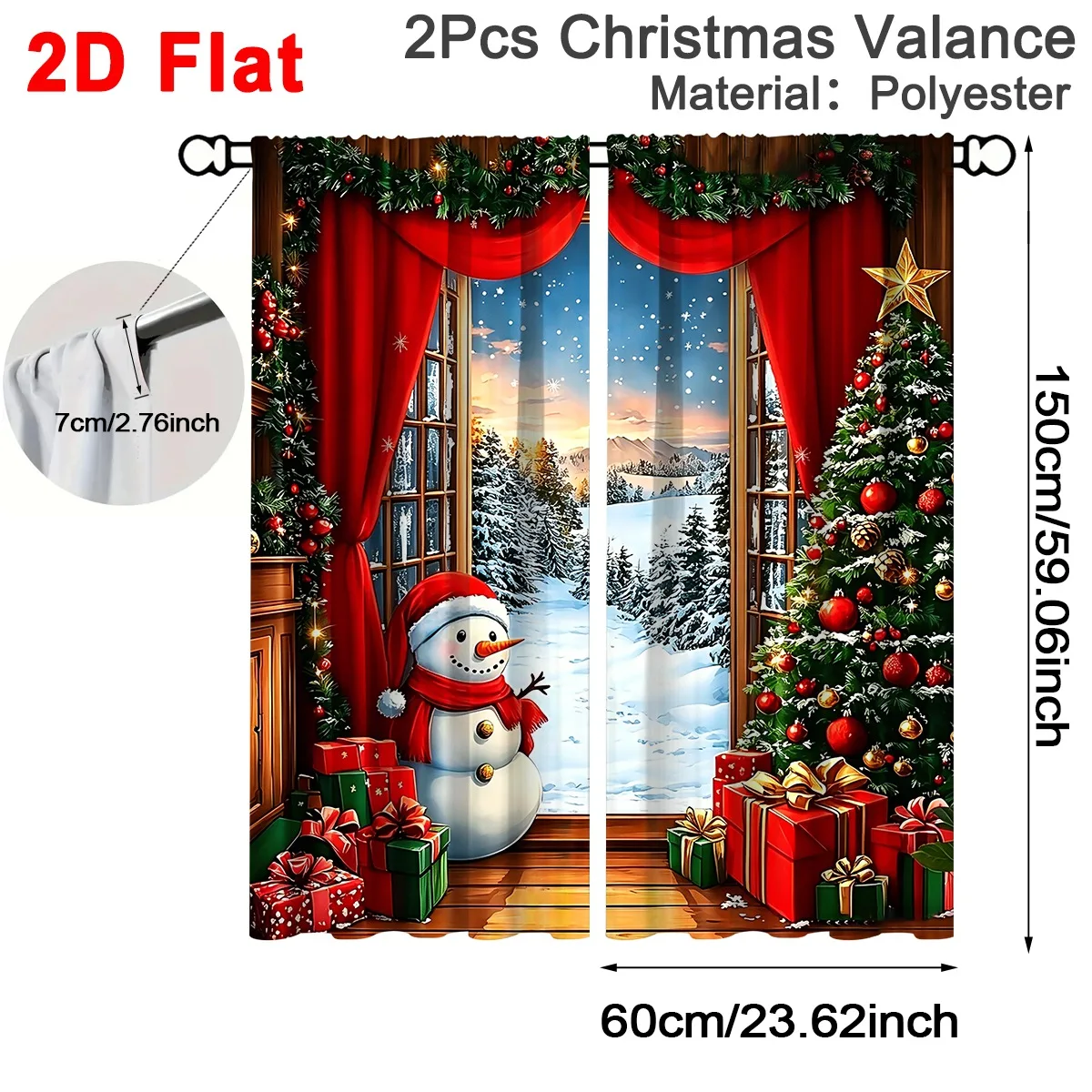 2 Stück Festliche Weihnachtsvorhänge Schneemann- und Weihnachtsbaum-Design Polyester-Vorhänge mit Schlaufen für Schlafzimmer Weihnachtsdekoration 2026 – Detail 1