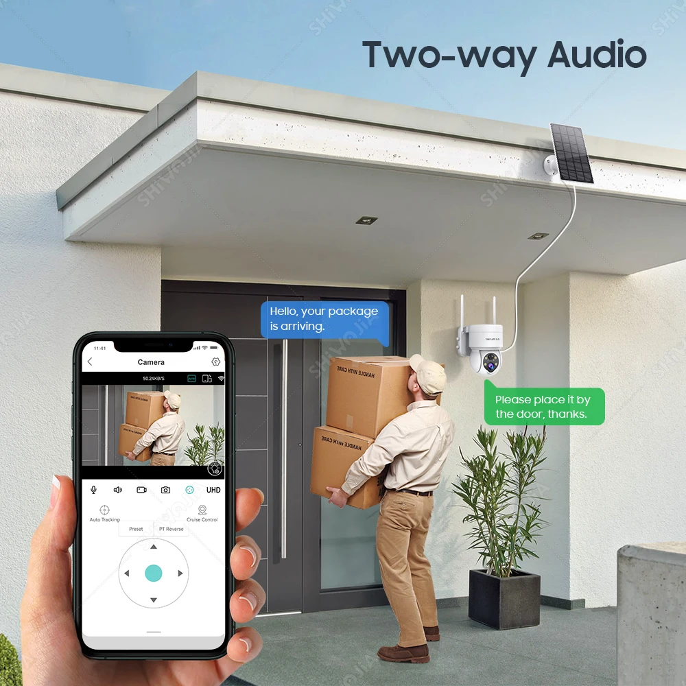 SHIWOJIA Solar Camera Outdoor Wireless Wifi 3MP Mini Security Protection Solar Panel Surveillance Two Way Audio PIR Detect CCTV