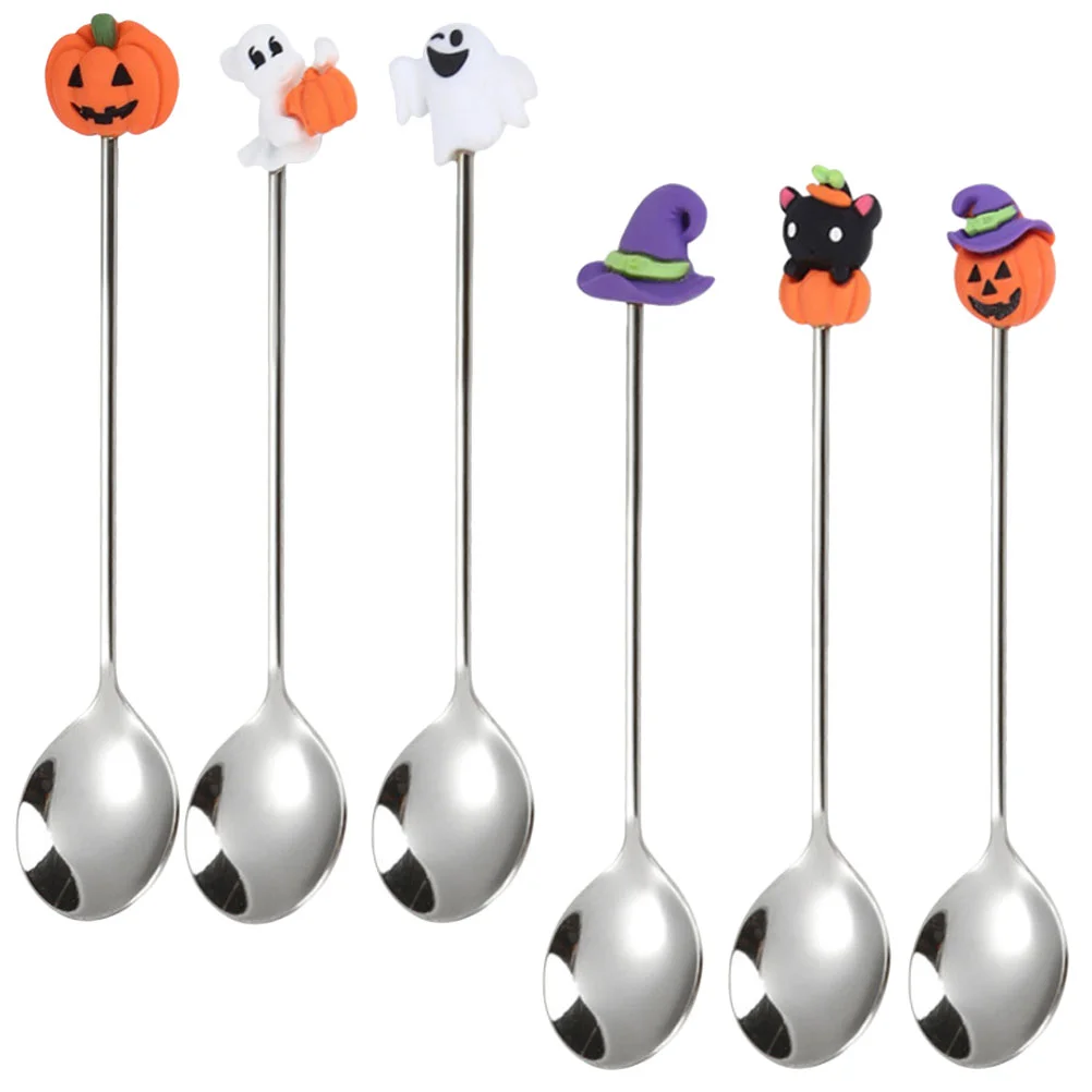 

6 Pcs Household Spoon Multipurpose Stainless Steel Dinner Silverware Halloween for Dessert Cream Metal Heavy Duty