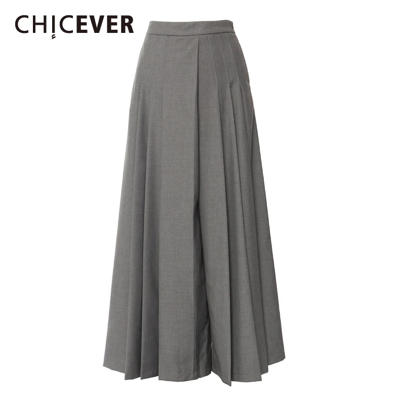 

CHICEVER 2025 Spring Elegant Office Pleated Trousers for Women High Waist Patchwork Zipper Wide Leg Pants Female Fashion Clothes