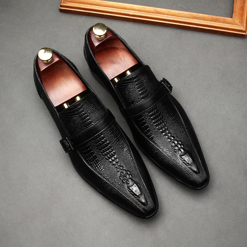 HNXC Mens Penny Loafer Shoes Genuine Leather Black Brown Crocodile Pattern Wedding Party Dress Shoes Men Casual Leather Shoe