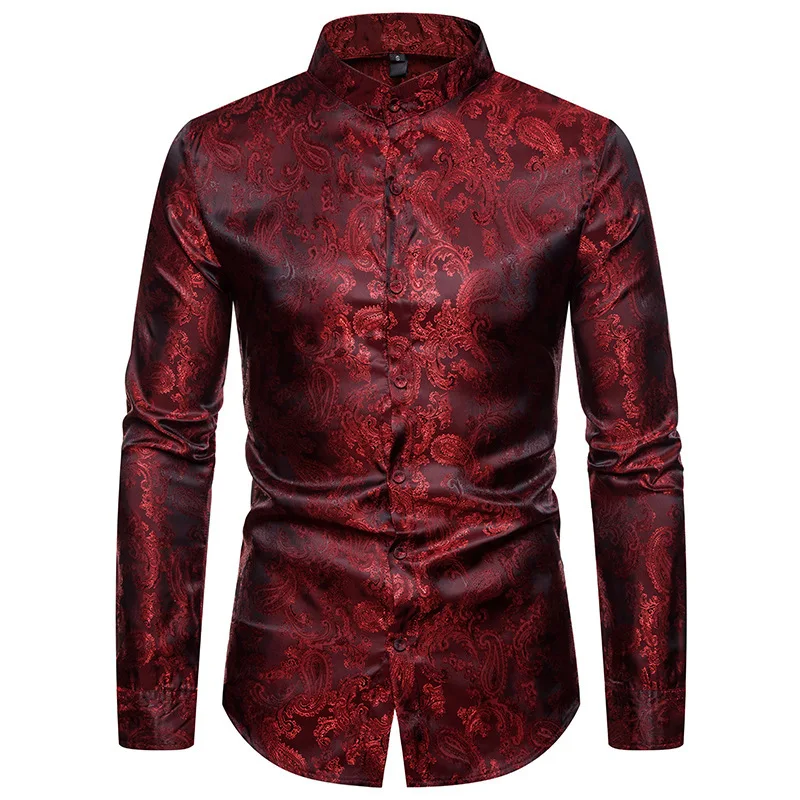 2025 New Men Fashion Medieval Floral Dress Shirts Stylish Long Sleeve Steampunk Shirt Men's Party Club Bar Social Shirt Male
