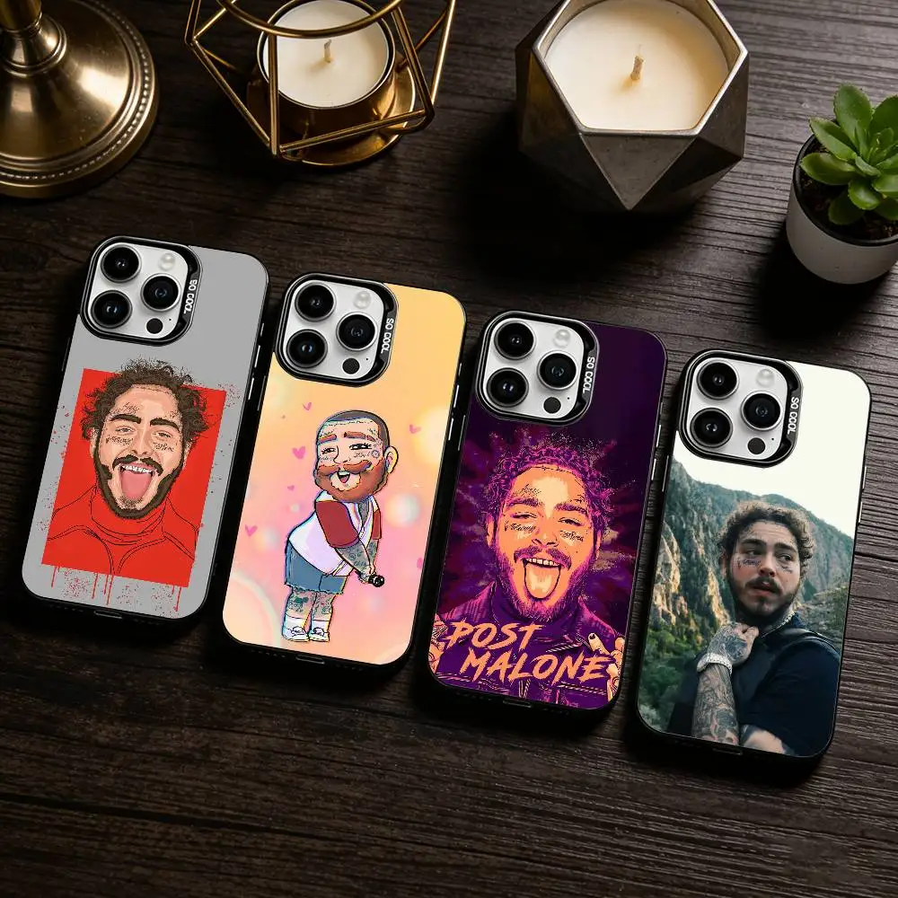 

P-Post R-Rapper M-Malone Phone Case For iPhone 17,16,15,14,13,12,11 Plus,Pro Max,XS,Colored silver phone case