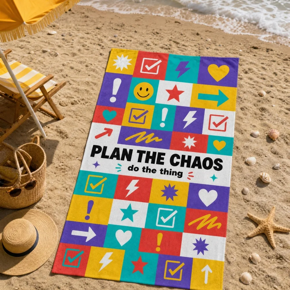 Colorful Checkbox Grid Doodle Print Microfiber Beach Towel Quick Dry Motivational Outdoor Pool Towel