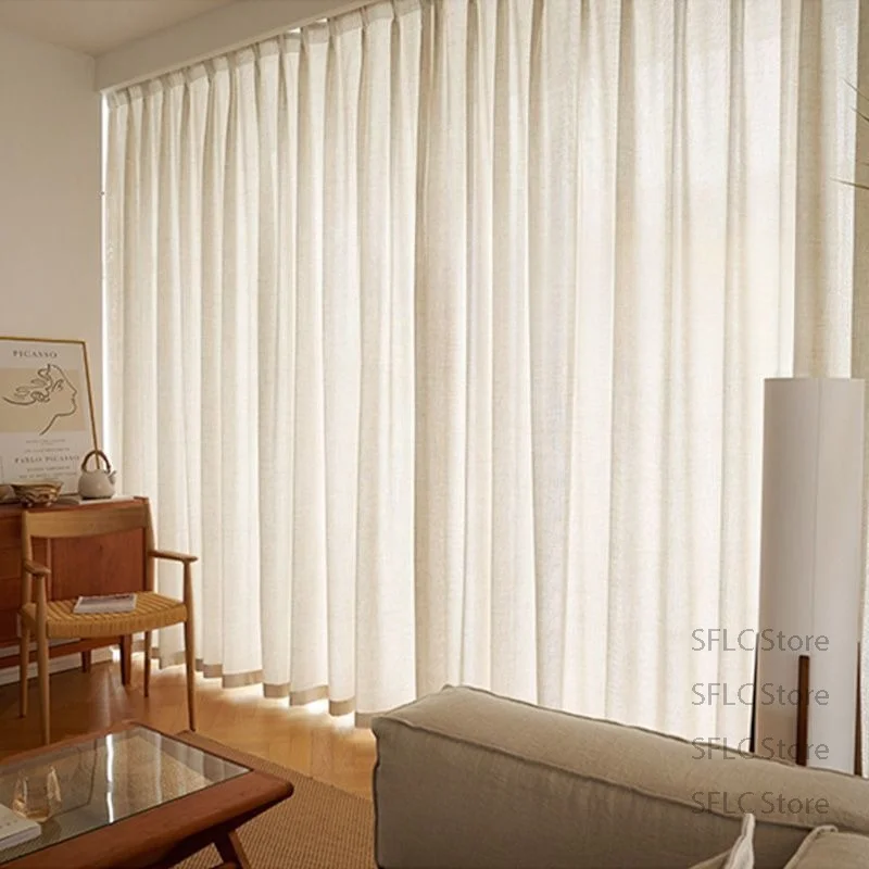 Japanese Cream Style Parlor Blackout Sunshade Curtain Linen High-end Bedroom Sunshade Cloth Decoration Balcony Washable Drapes