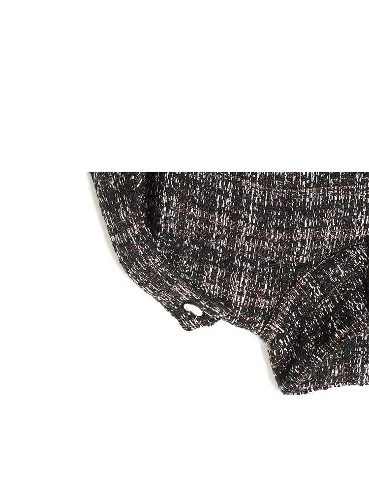 

HH Новая женская куртка-бомбер с длинными рукавами в клетку с металлической нитью и круглым вырезом на молнии и пуговицах, уличный стиль, повседневное свободное пальто