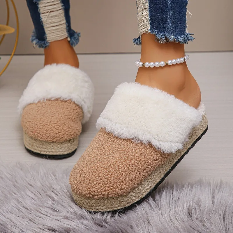 

2024 Baotou Slippers Women's Shoes Indoor and Outdoor Slip-on Furry Women's Cotton Shoes Warm Thick-soled Ladies Half-slippers