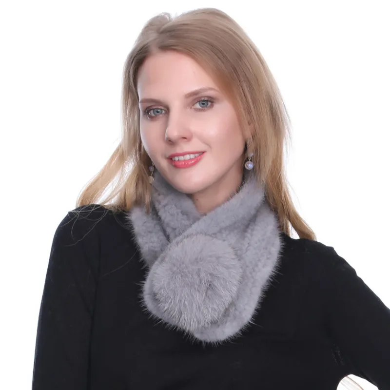 

Real Mink Fur Scarf Female Hand Woven Scarves With Fox Fur Ball Winter Natural Fur Scarf Fashion Elastic Neck Warmer Scarves