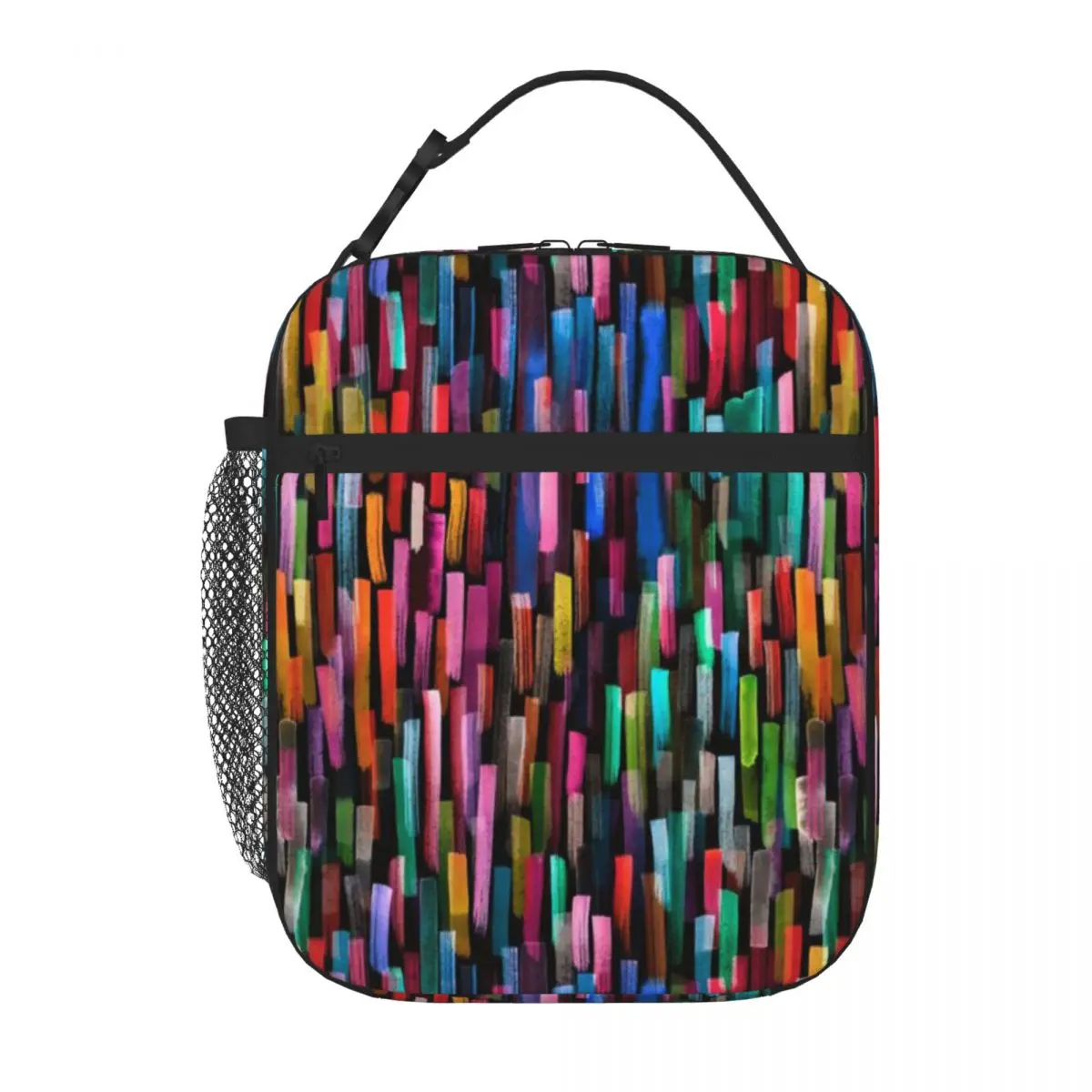 Hot Sale Multicolored Watercolor Stripes Pattern Mens Style Shoulder Lunch Bag Car Travel Durable Lunch Bag