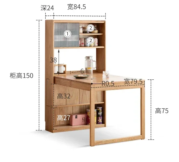

Simple modern oak small apartment retractable dining table