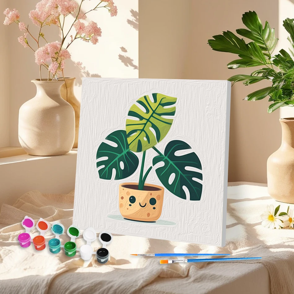

RUOPOTY Painting Paints By Numbers Oil 20X20cm ready Frame Plant Leaf Art Illustration Framed Wall Art Modern Drawing By Numbers
