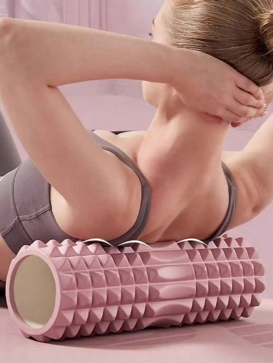 

1pc Pink Foam Yoga Massage Roller, For Muscle Relaxation And Flexibility Training - Textured Surface For Deep Tissue Massage