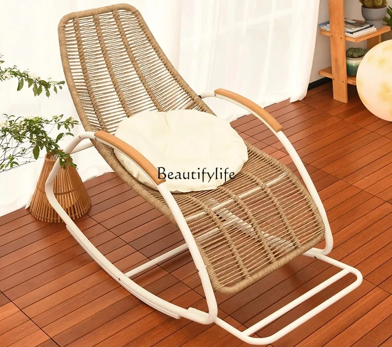 

Outdoor Rocking Chair Balcony Lunch Break Leisure Chair Rattan Easy Chair Single Recliner