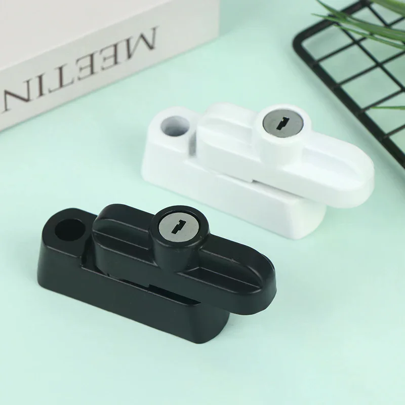 Plastic Steel T-locks With Key External Window Lock Buckle Door Safety Sash Jammer Security Restrictor Lock Anti Theft Locks
