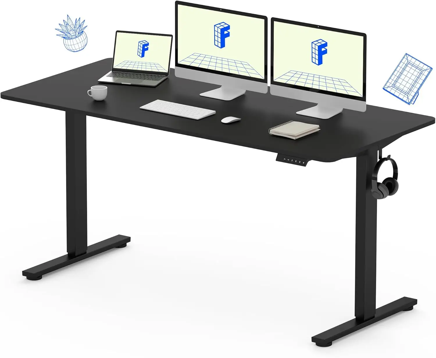 FLEXISPOT EN1 Whole Piece Standing Desk, 60 x 24 Inches Height Adjustable Desk Electric Sit Stand Desk for Home Office