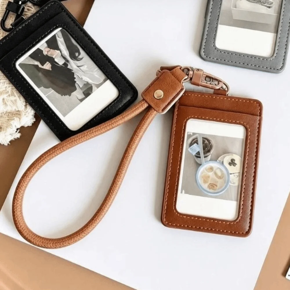 New PU Leather Photcard Holders with Lanyard Keychain ID Card Case 3 Inch Card Display Card Protective Cover Bag Decoration