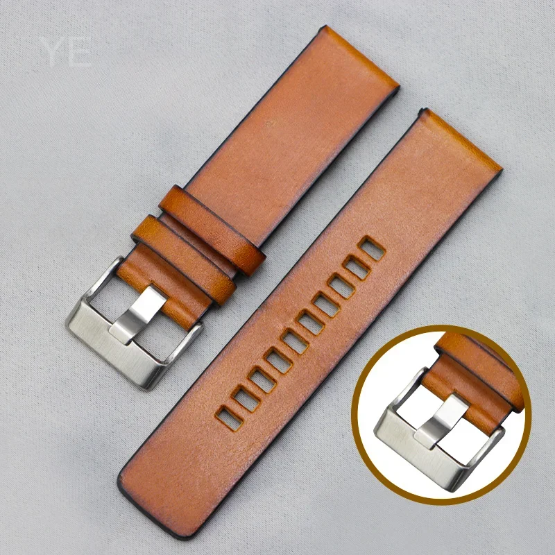 أحزمة ساعة من الجلد الطبيعي لسلسلة ديزل ريترو ، حزام مريح من جلد البقر ، جلد بقر مقاوم للعرق ، أنيق ، Dz4318 ، Dz7257 ، 22 ، 24 ، 26