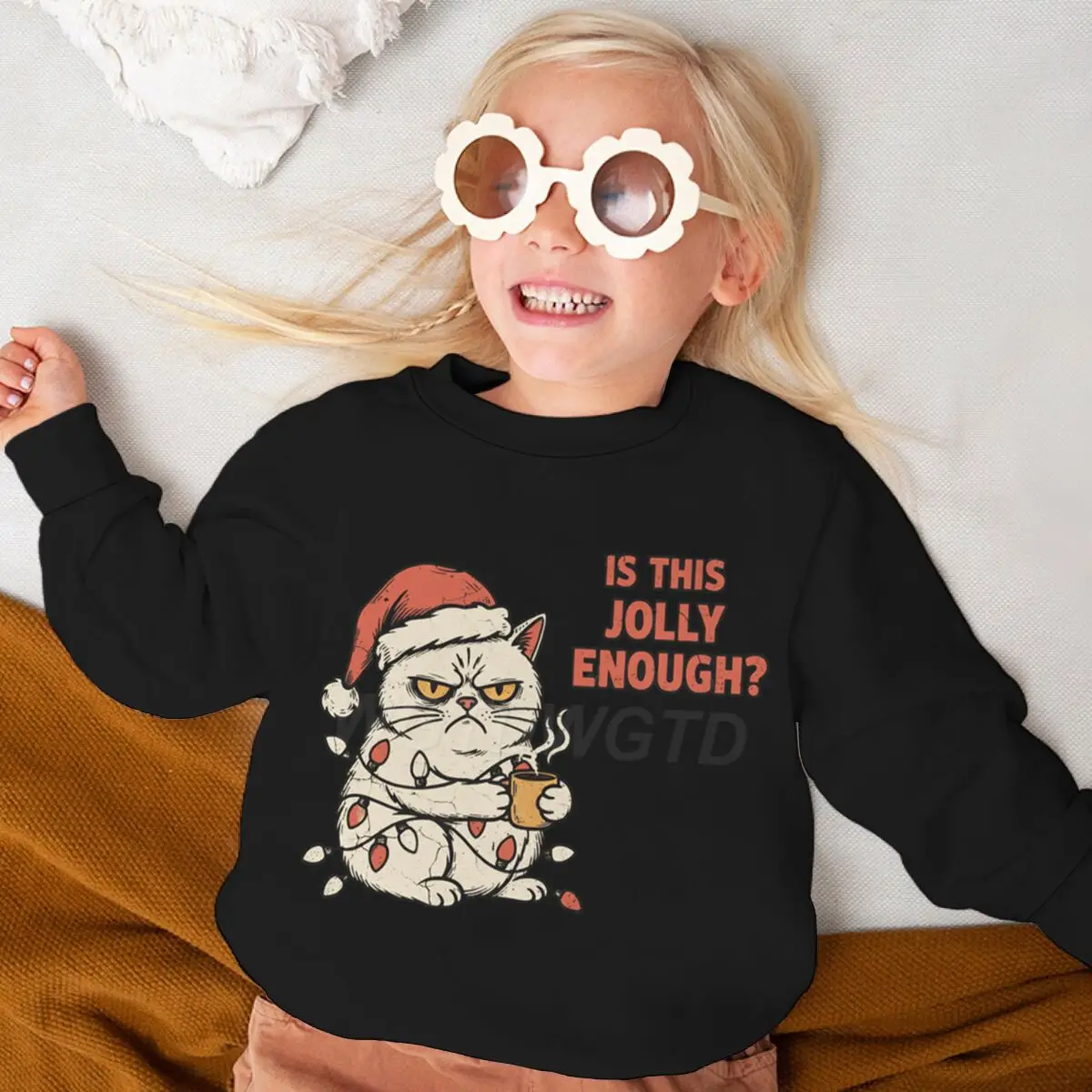 

Anime Christmas Cat and Coffee Print Children Hooded Sweatshirt Boy Girl Autumn Winter Daily Outdoor Casual Xmas Sportswear