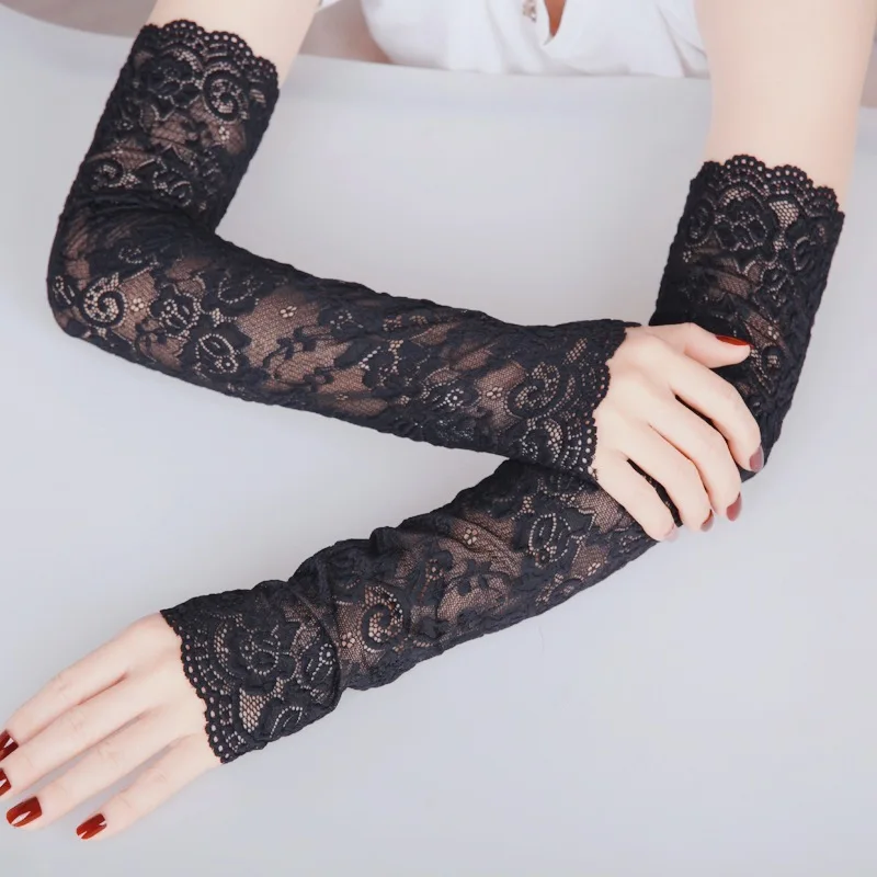 Summer Women Driving Glove Sunproof Arm Sleeves Sexy Lace Gloves Lady Fingerless Elastic Sleeve Fake Sleeves Classic Long Glove