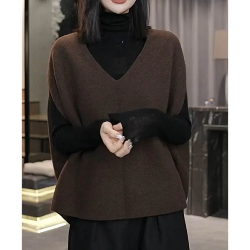 Built-in lazy temperament, high-grade feeling, super good-looking, loose pullover, V-neck cashmere knitted sweater vest