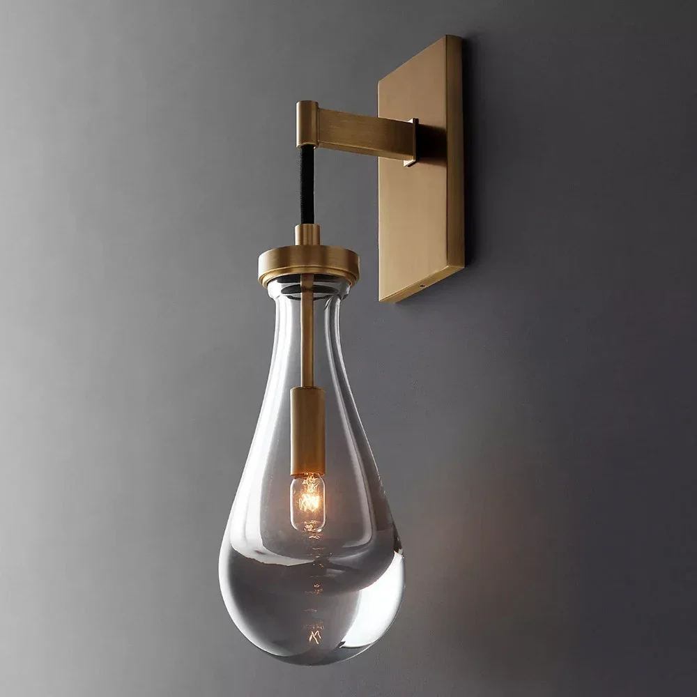 Estilo retro de luxo gota água lâmpada parede iluminação interior led moderna corda preta lâmpada parede decoração para casa sala estar quarto