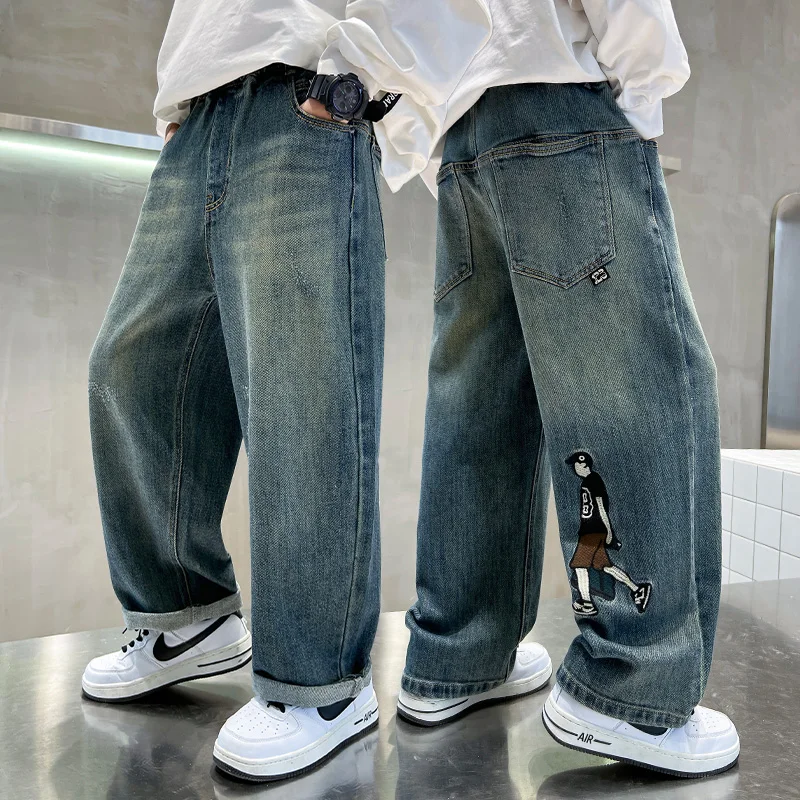 

Baby Boys Jeans Child Long Pants Tween Boys Denim Teenage Spring Autumn Long Trousers Toddler Straight Jeans Students Age 4-14Y