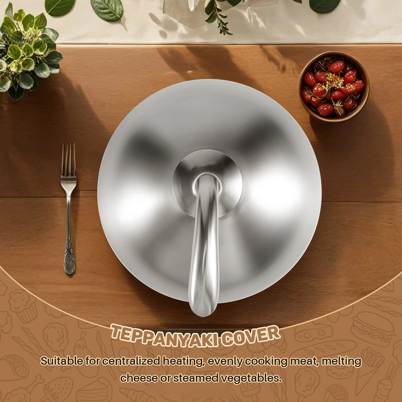 สเต็ก 1 ชิ้น 20 เซนติเมตรสแตนเลสสตีลสเต็ก Teppanyaki โดมจานฝาปิดบ้านรอบน้ํามันอาหารอาหารห้องครัวทําอาหาร