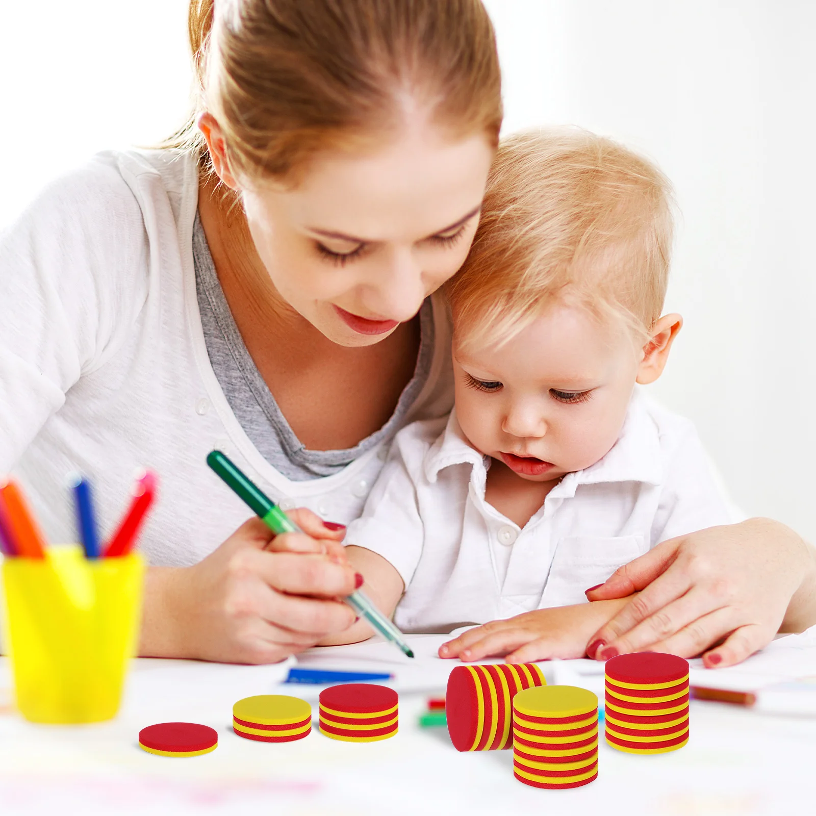 Canada-Puces de comptage pour tout-petits, jouets pour enfants, disques d'apprentissage des maths, blocs de comptage pour kits de points, numéro bicolore, 100 pièces