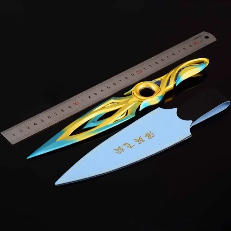 Mystbloom Kunai Valorant Knife, Version colorée bleue, Épées métalliques de mêlée périphérique, Modèle d'arme, Jeu de renforcement, Jouets d'ornements, 30cm