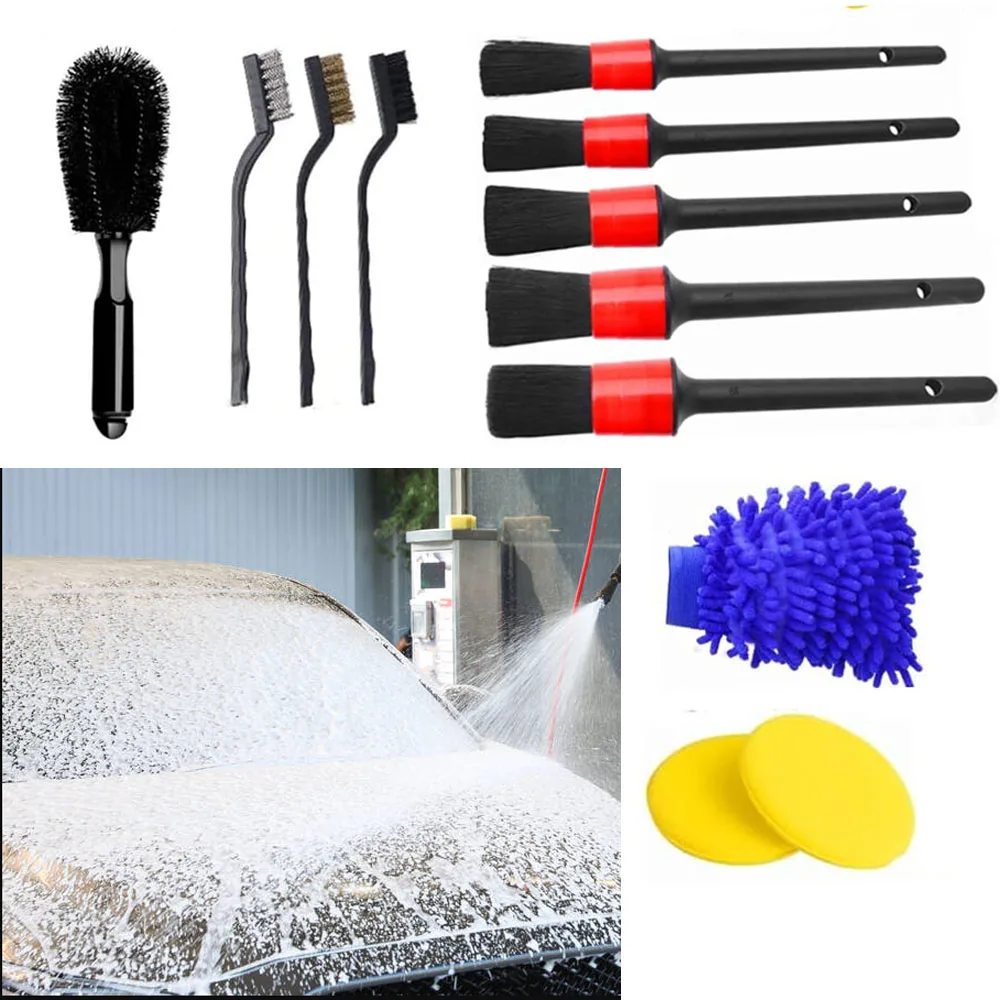 12Pcs Car Detailing Brushes Kit Polishing Cleaning Brush Sponge Set for Car Air Vents Engine Wheel Rim Bumpers Grille Cleaning