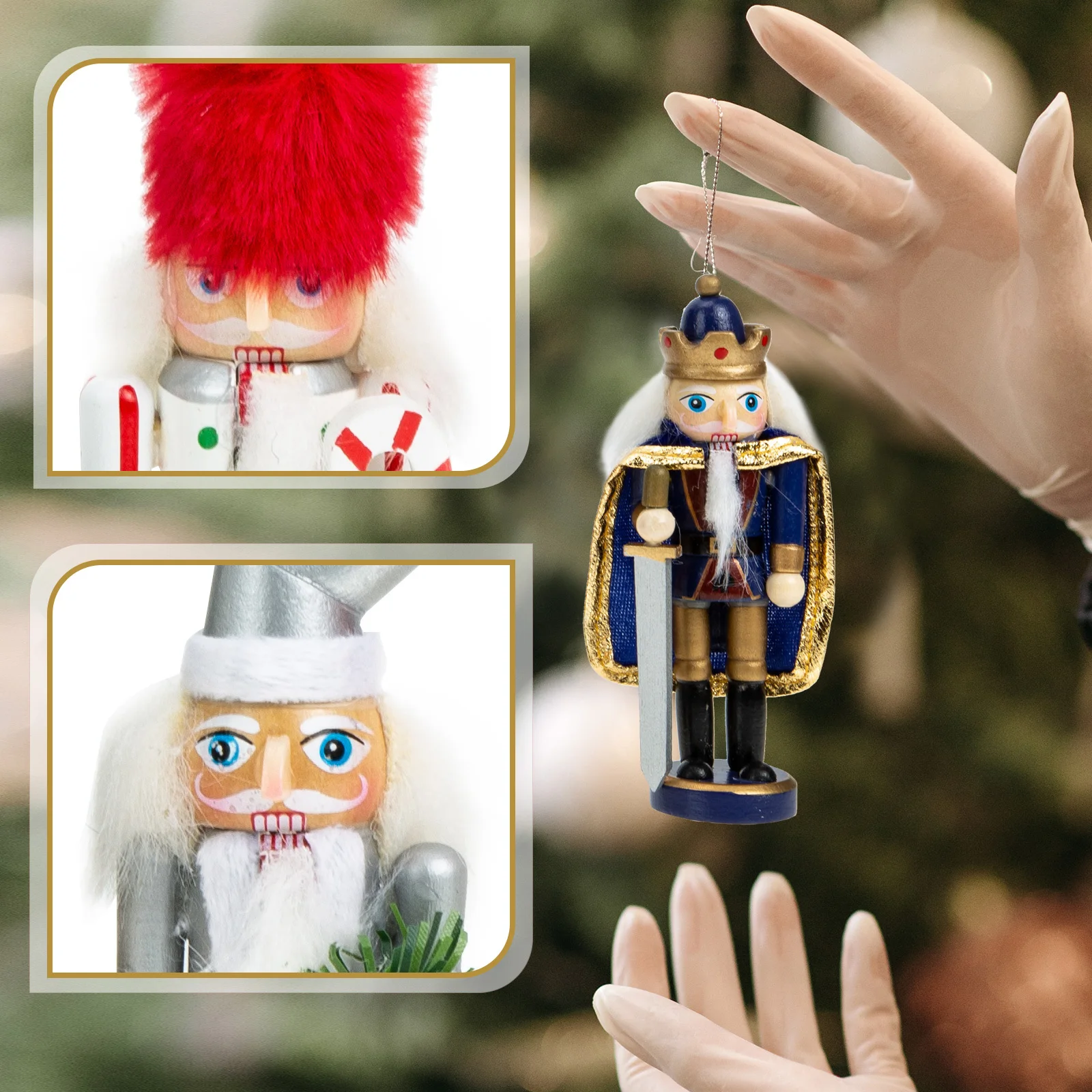 

5Pcs Christmas Tree Hanging Walnut Soldier Colorful Wooden Pendants Xmas Party Decoration Nutcracker Ornaments